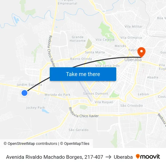 Avenida Rivaldo Machado Borges, 217-407 to Uberaba map