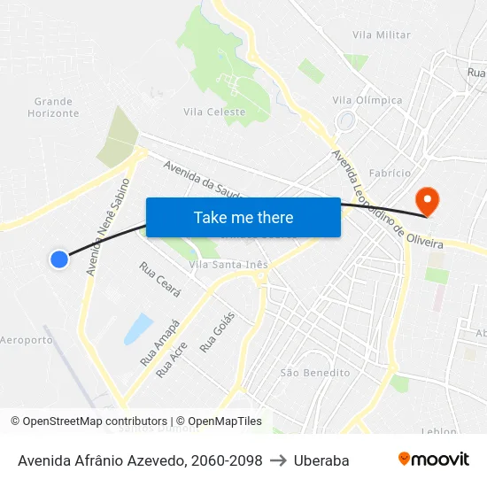 Avenida Afrânio Azevedo, 2060-2098 to Uberaba map