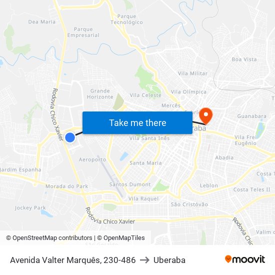 Avenida Valter Marquês, 230-486 to Uberaba map