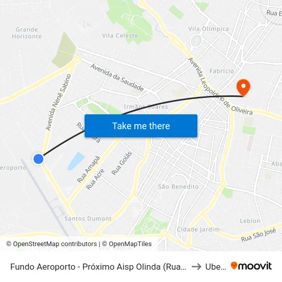 Fundo Aeroporto - Próximo Aisp Olinda (Rua Edgar Vidal Leite Ribeiro) to Uberaba map