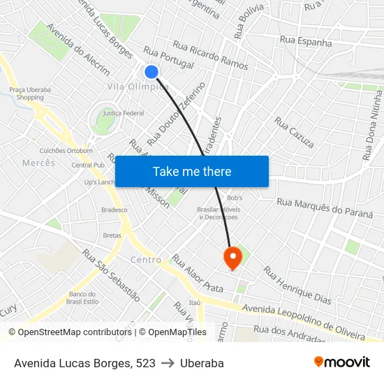 Avenida Lucas Borges, 523 to Uberaba map