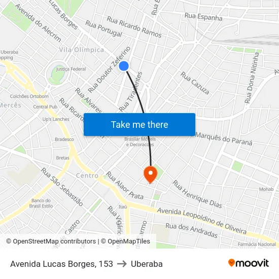Avenida Lucas Borges, 153 to Uberaba map