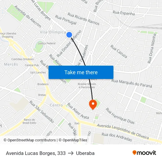 Avenida Lucas Borges, 333 to Uberaba map