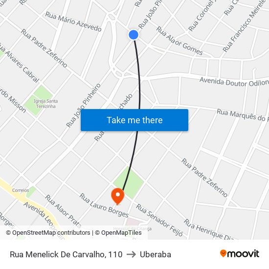 Rua Menelick De Carvalho, 110 to Uberaba map