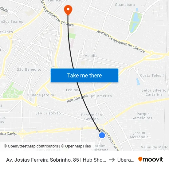 Av. Josias Ferreira Sobrinho, 85 | Hub Shopee to Uberaba map