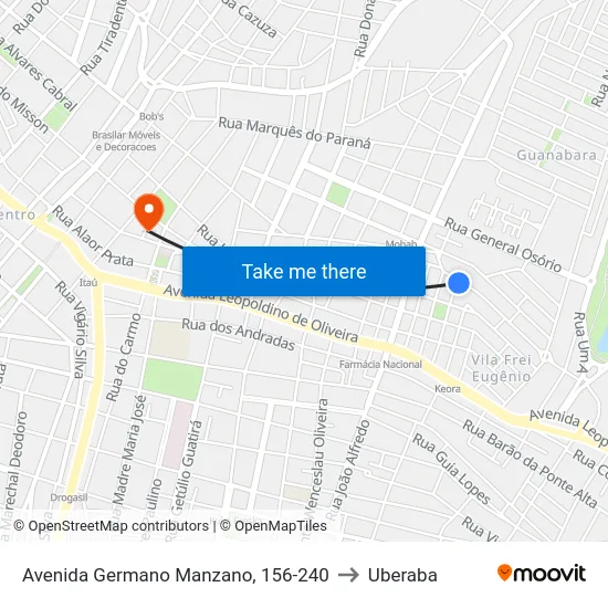 Avenida Germano Manzano, 156-240 to Uberaba map