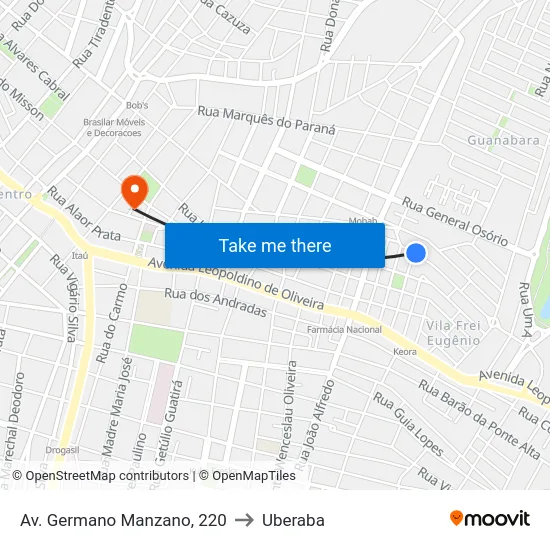 Av. Germano Manzano, 220 to Uberaba map