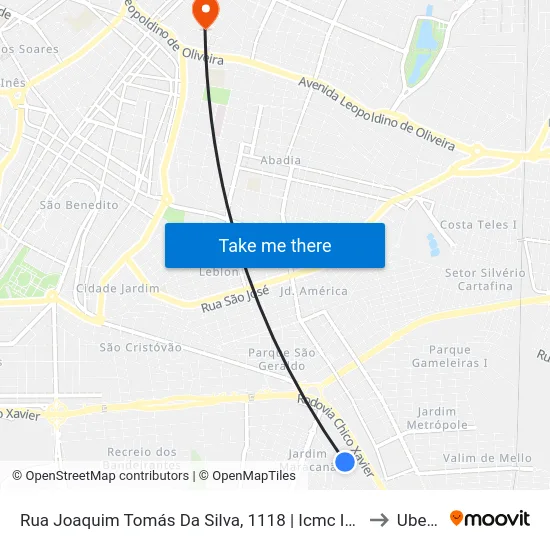 Rua Joaquim Tomás Da Silva, 1118 | Icmc Indústria E Comércio to Uberaba map