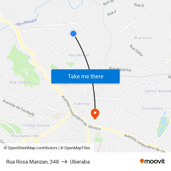 Rua Rosa Manzan, 348 to Uberaba map