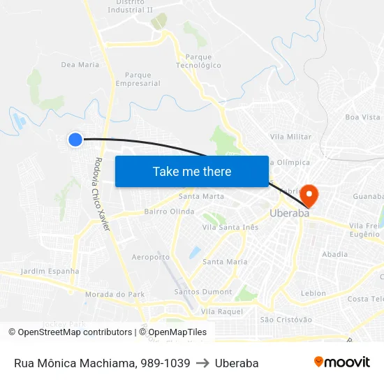 Rua Mônica Machiama, 989-1039 to Uberaba map