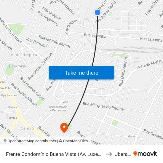 Frente Condomínio Buena Vista (Av. Luxemburgo) to Uberaba map