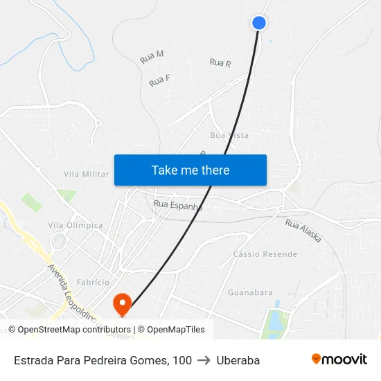 Estrada Para Pedreira Gomes, 100 to Uberaba map