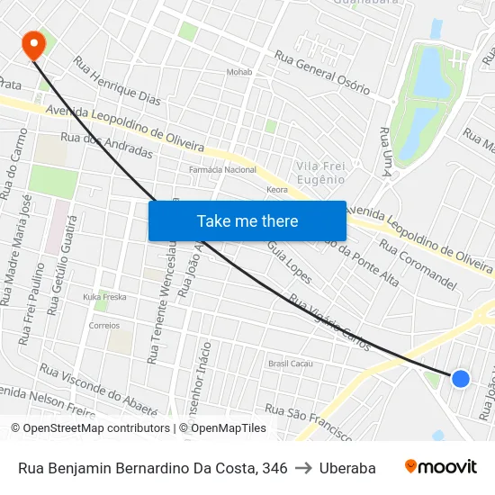 Rua Benjamin Bernardino Da Costa, 346 to Uberaba map