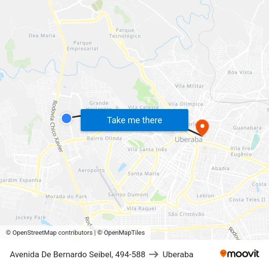 Avenida De Bernardo Seibel, 494-588 to Uberaba map