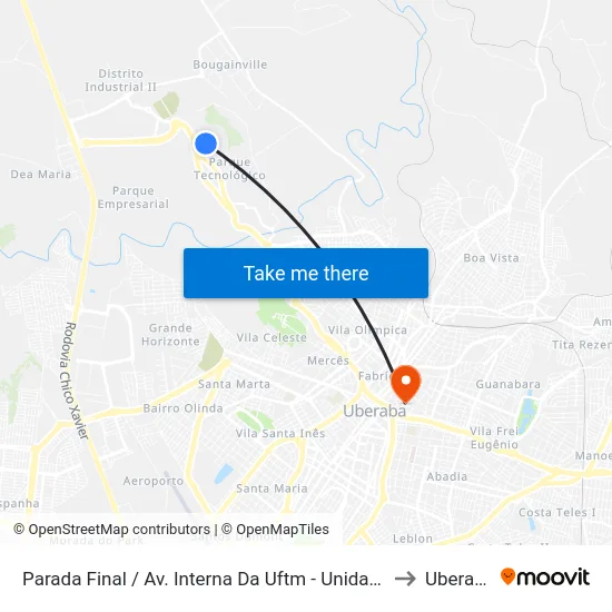 Parada Final / Av. Interna Da Uftm - Unidade II to Uberaba map