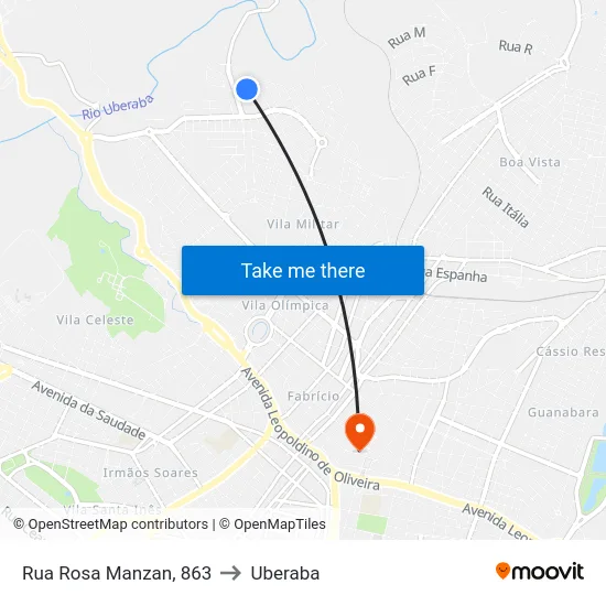 Rua Rosa Manzan, 863 to Uberaba map