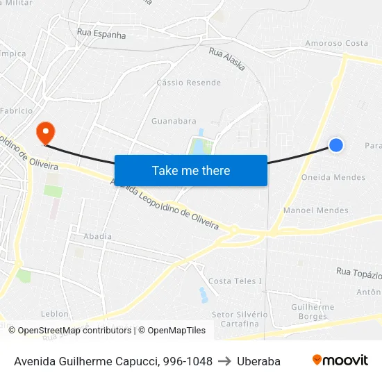 Avenida Guilherme Capucci, 996-1048 to Uberaba map