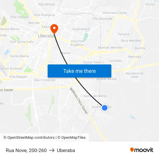 Rua Nove, 200-260 to Uberaba map