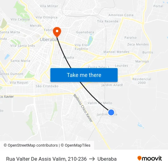 Rua Valter De Assis Valim, 210-236 to Uberaba map
