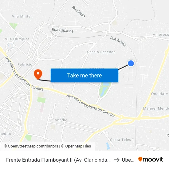 Frente Entrada Flamboyant II (Av. Claricinda Alves De Rezende) to Uberaba map