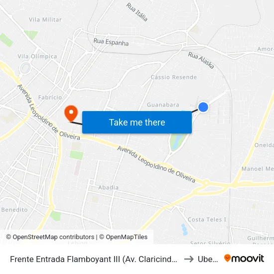 Frente Entrada Flamboyant III (Av. Claricinda Alves De Rezende) to Uberaba map