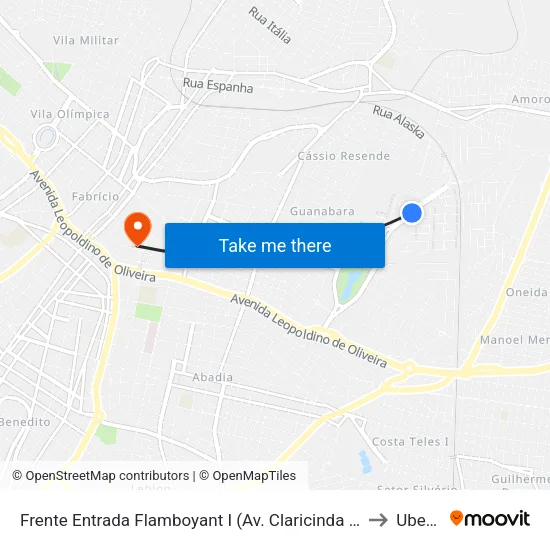 Frente Entrada Flamboyant I (Av. Claricinda Alves De Rezende) to Uberaba map