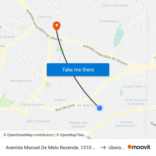 Avenida Manoel De Melo Rezende, 1310-1374 to Uberaba map