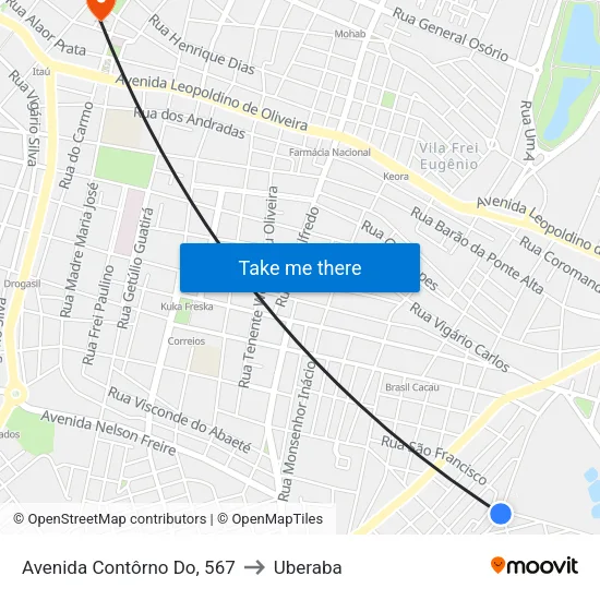 Avenida Contôrno Do, 567 to Uberaba map