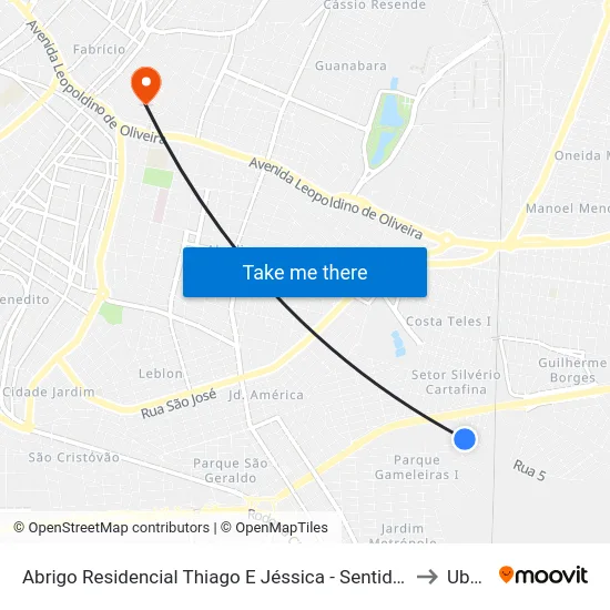 Abrigo Residencial Thiago E Jéssica - Sentido Terminal Gameleiras (Rua D) to Uberaba map