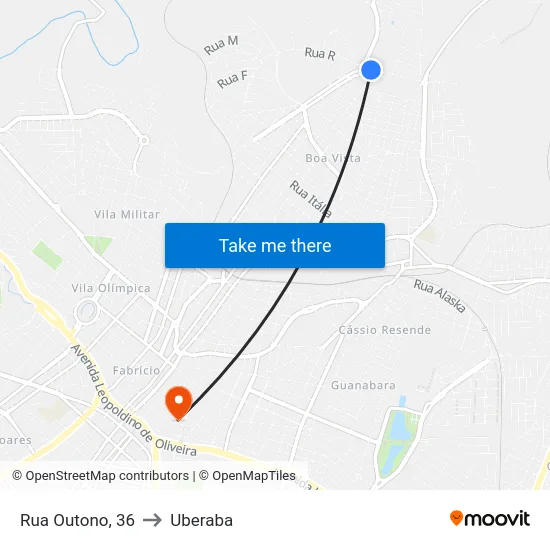 Rua Outono, 36 to Uberaba map