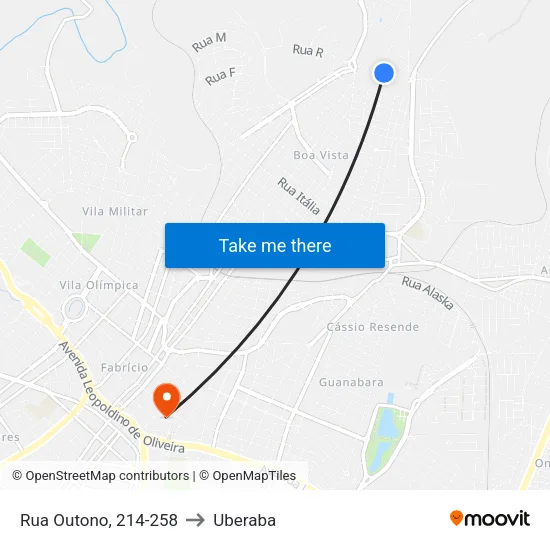 Rua Outono, 214-258 to Uberaba map