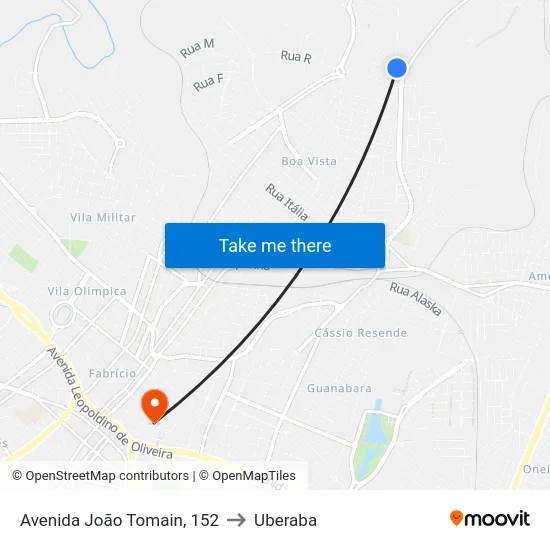 Avenida João Tomain, 152 to Uberaba map