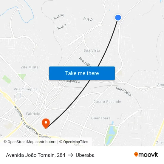 Avenida João Tomain, 284 to Uberaba map