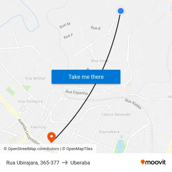 Rua Ubirajara, 365-377 to Uberaba map