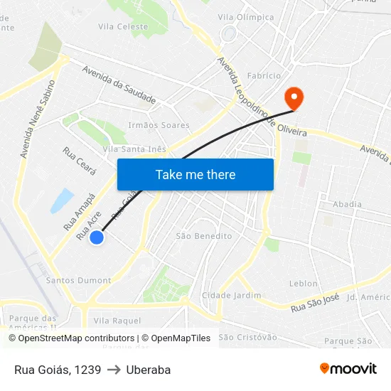 Rua Goiás, 1239 to Uberaba map