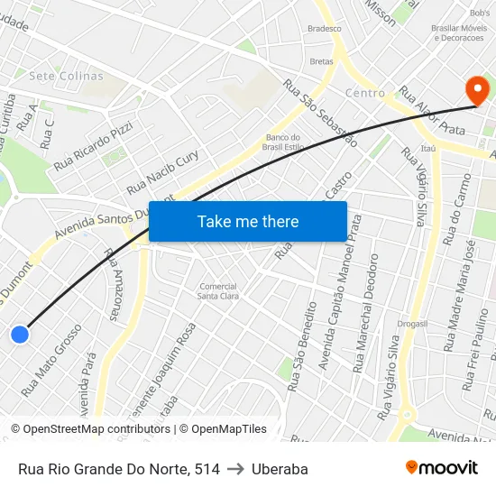Rua Rio Grande Do Norte, 514 to Uberaba map