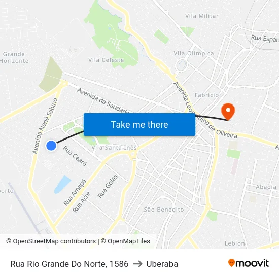 Rua Rio Grande Do Norte, 1586 to Uberaba map
