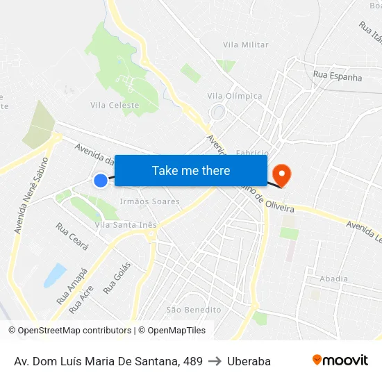 Av. Dom Luís Maria De Santana, 489 to Uberaba map