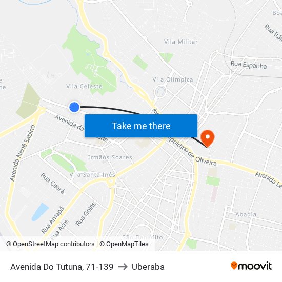 Avenida Do Tutuna, 71-139 to Uberaba map