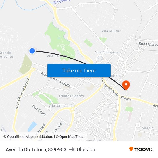 Avenida Do Tutuna, 839-903 to Uberaba map