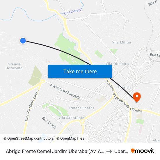 Abrigo Frente Cemei Jardim Uberaba (Av. Alfredo De Faria) to Uberaba map