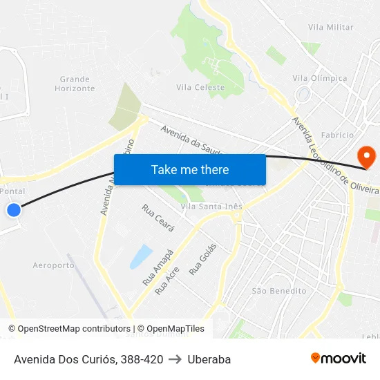 Avenida Dos Curiós, 388-420 to Uberaba map