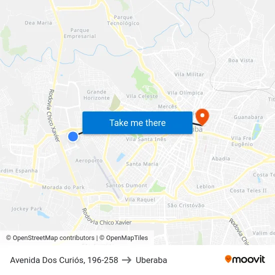 Avenida Dos Curiós, 196-258 to Uberaba map
