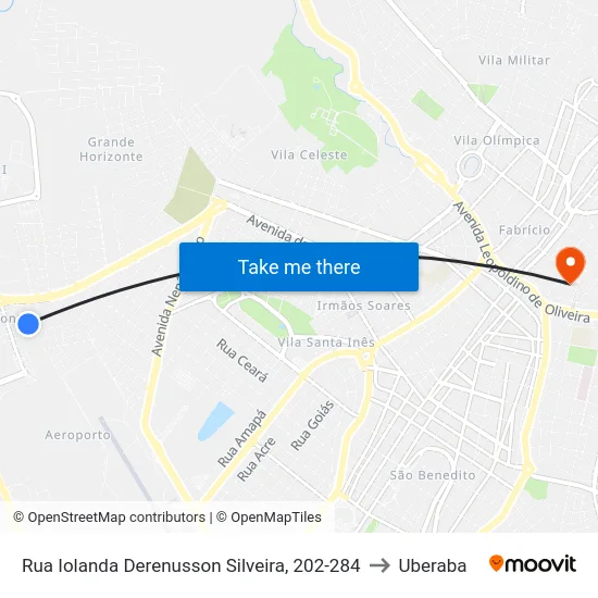 Rua Iolanda Derenusson Silveira, 202-284 to Uberaba map