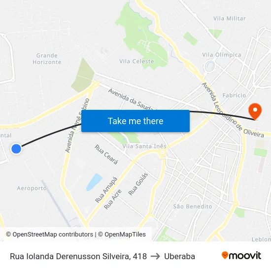Rua Iolanda Derenusson Silveira, 418 to Uberaba map