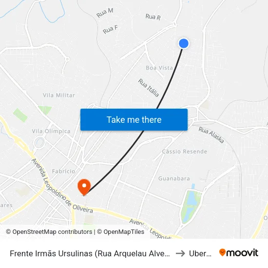Frente Irmãs Ursulinas (Rua Arquelau Alves Ribeiro) to Uberaba map