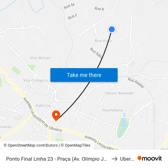 Ponto Final Linha 23 - Praça (Av. Olímpio Jacinto Da Silva) to Uberaba map