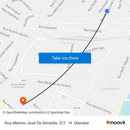 Rua Menino José De Almeida, 327 to Uberaba map