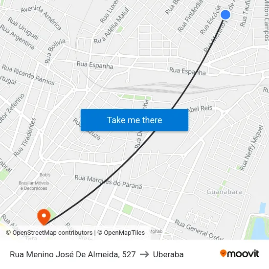 Rua Menino José De Almeida, 527 to Uberaba map