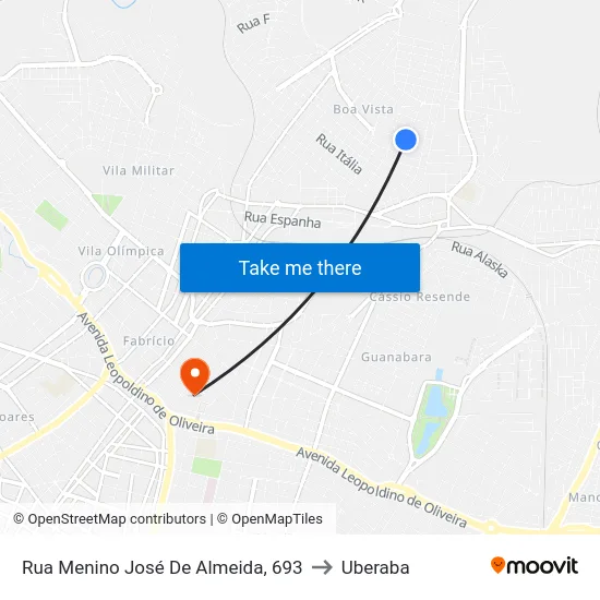 Rua Menino José De Almeida, 693 to Uberaba map